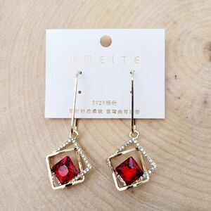 2/$20 Brand New Gold Tone Red With Rhinestone Earrings